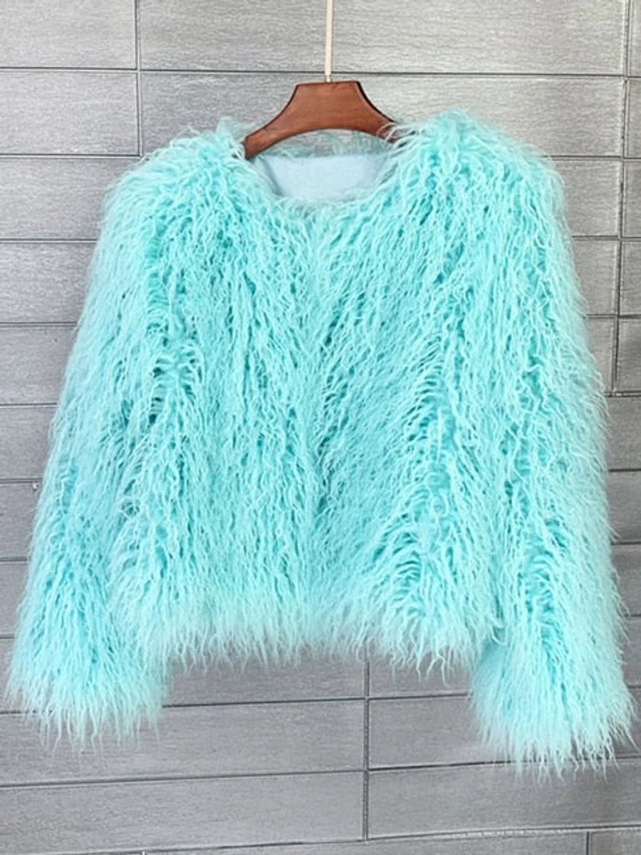 Nuana | Kunstpelzmantel Damen flauschiger Langflor Wintermantel