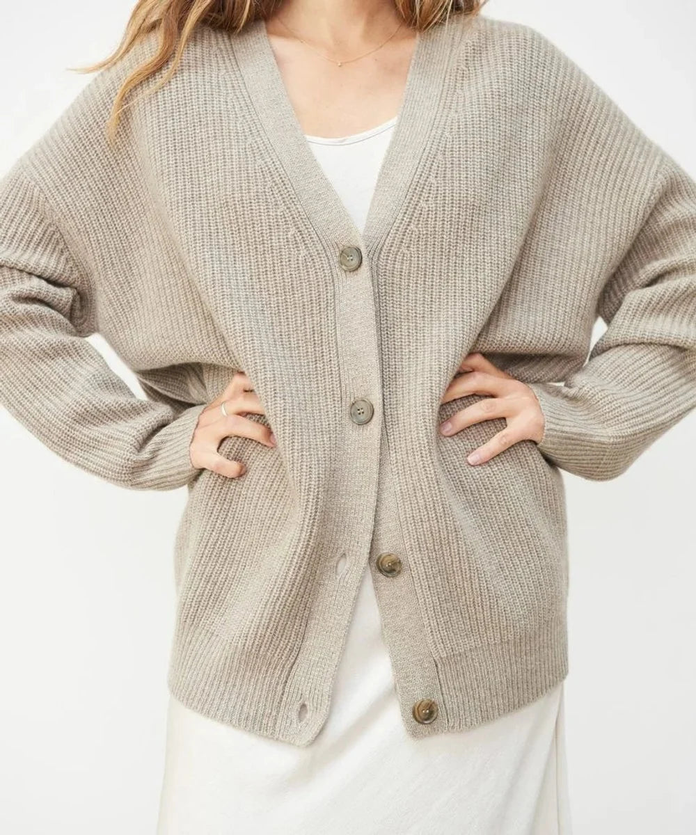 Nuana Lena | Damen Oversized Kaschmir V-Ausschnitt Cardigan