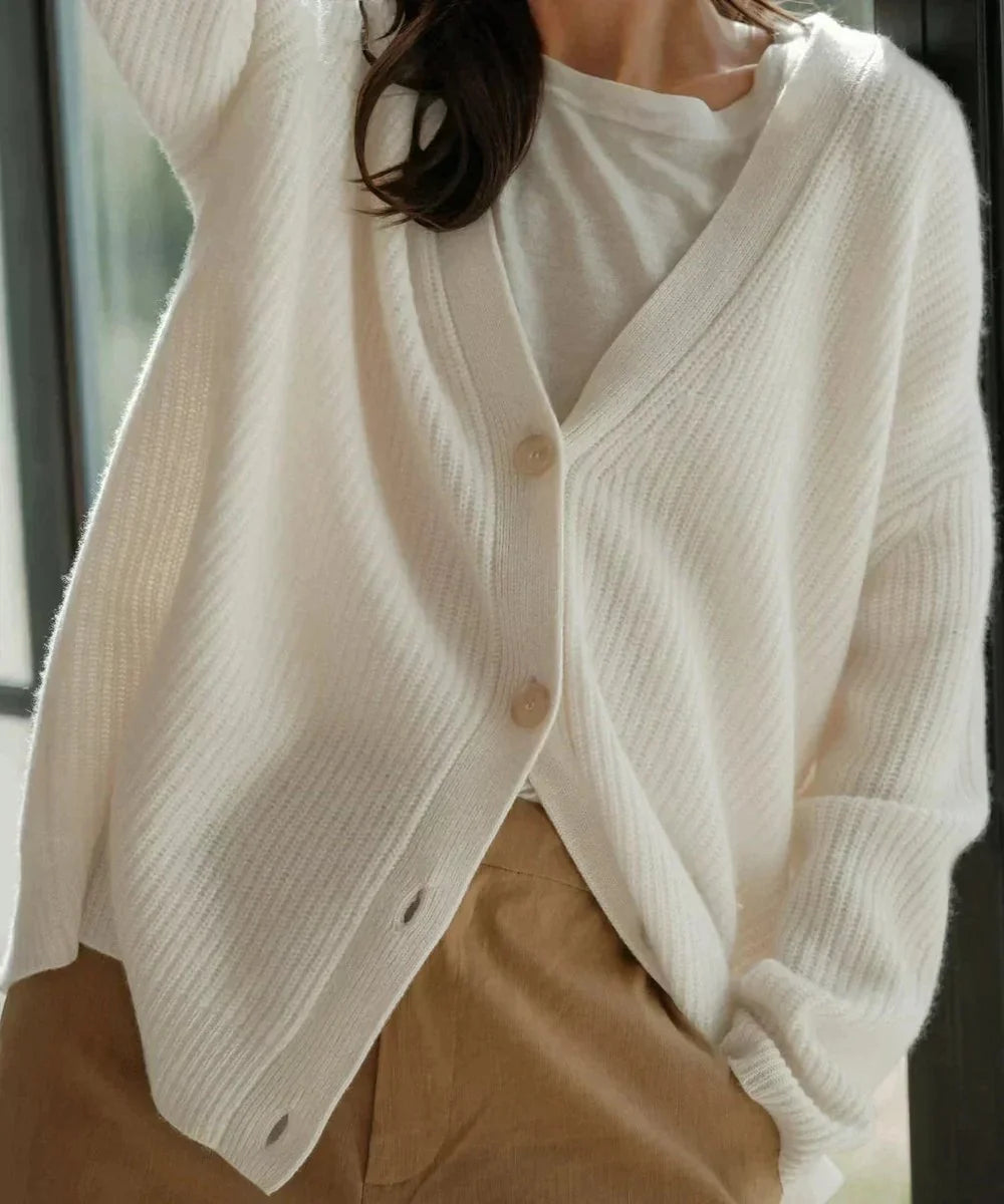 Nuana Lena | Damen Oversized Kaschmir V-Ausschnitt Cardigan