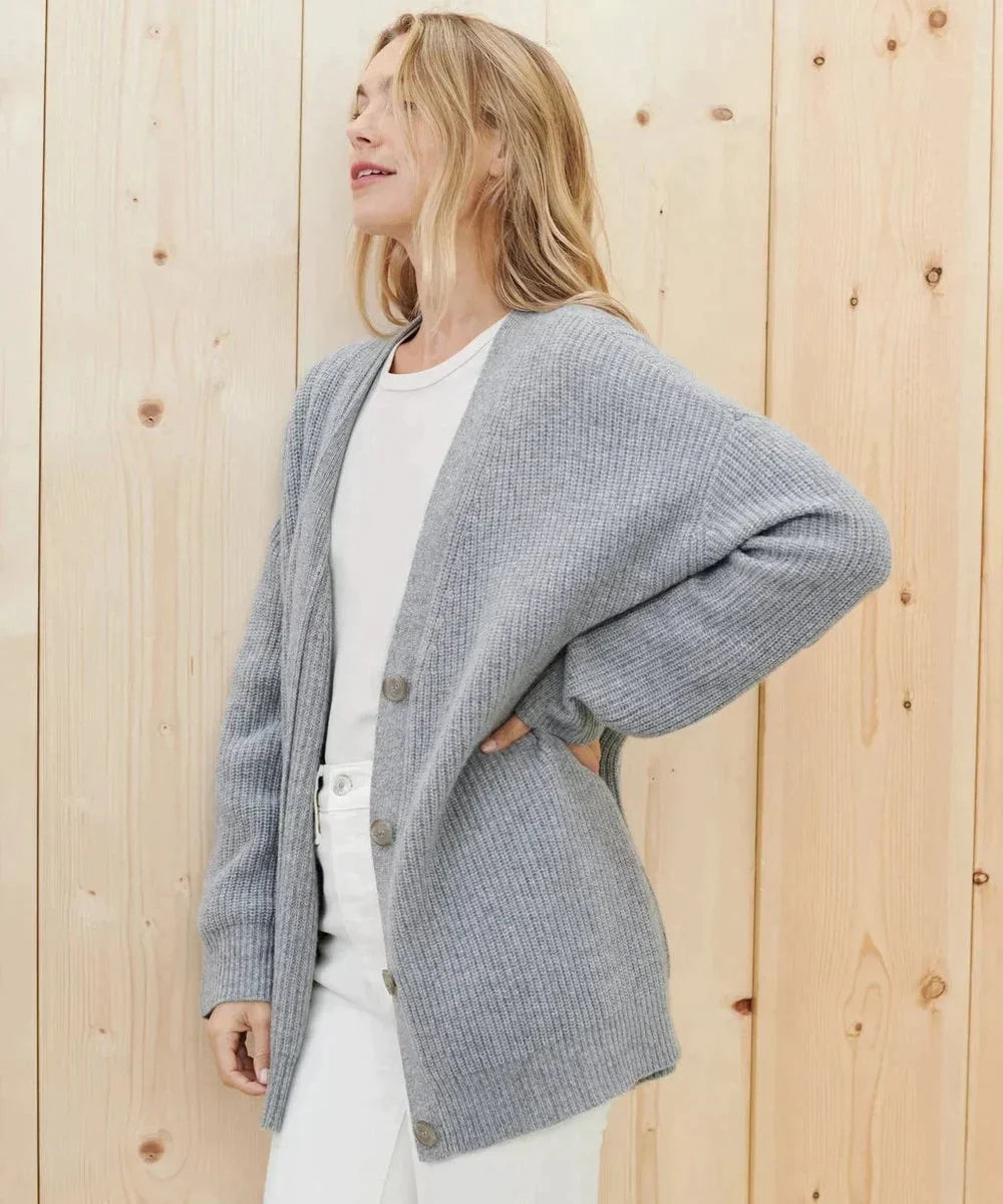 Nuana Lena | Damen Oversized Kaschmir V-Ausschnitt Cardigan