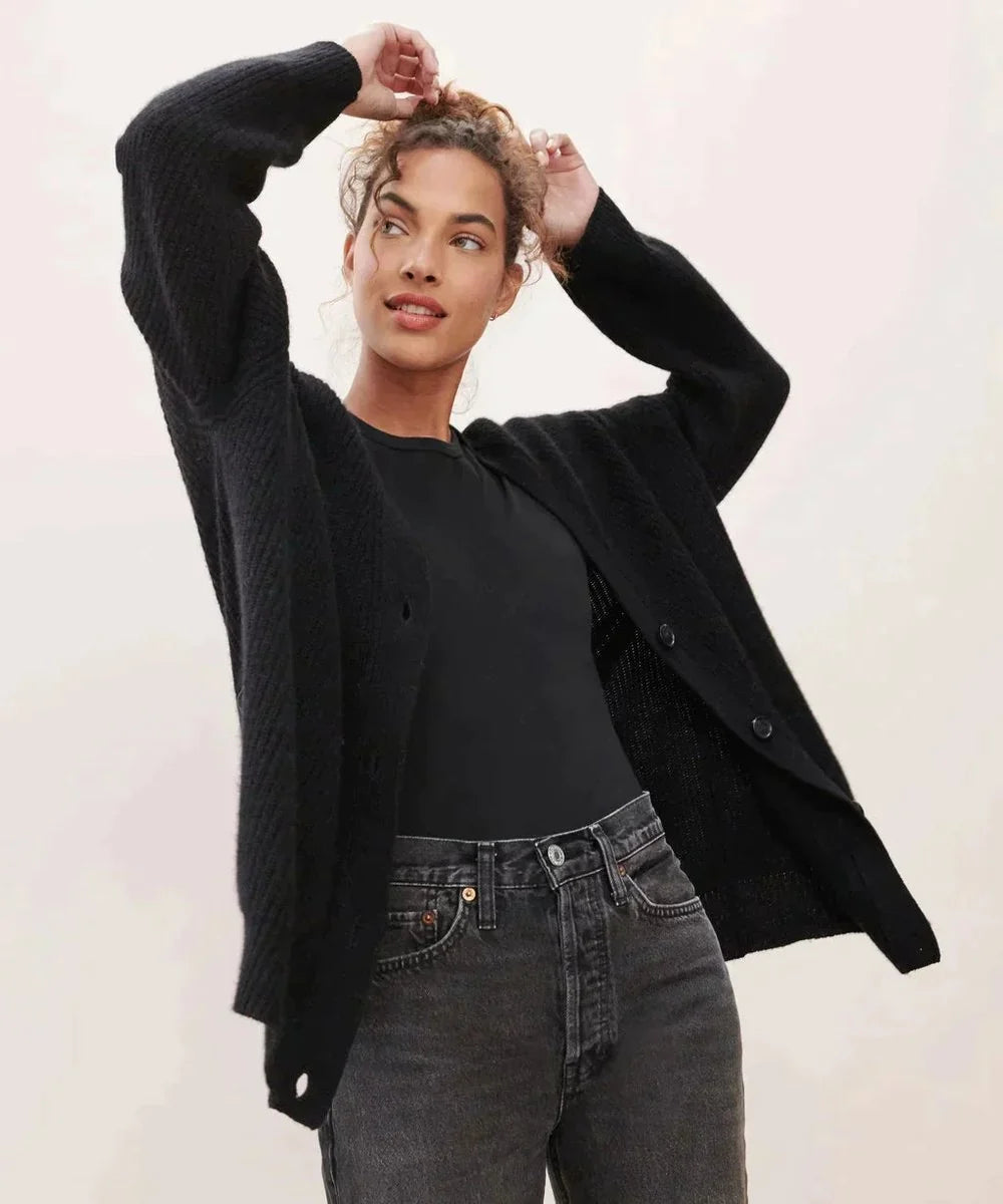 Nuana Lena | Damen Oversized Kaschmir V-Ausschnitt Cardigan