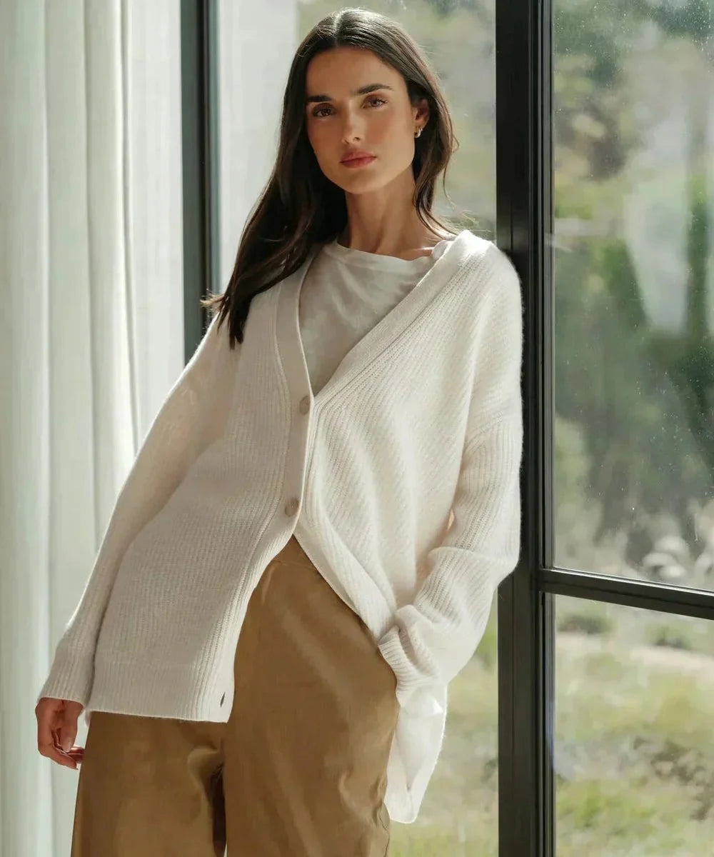 Nuana Lena | Damen Oversized Kaschmir V-Ausschnitt Cardigan