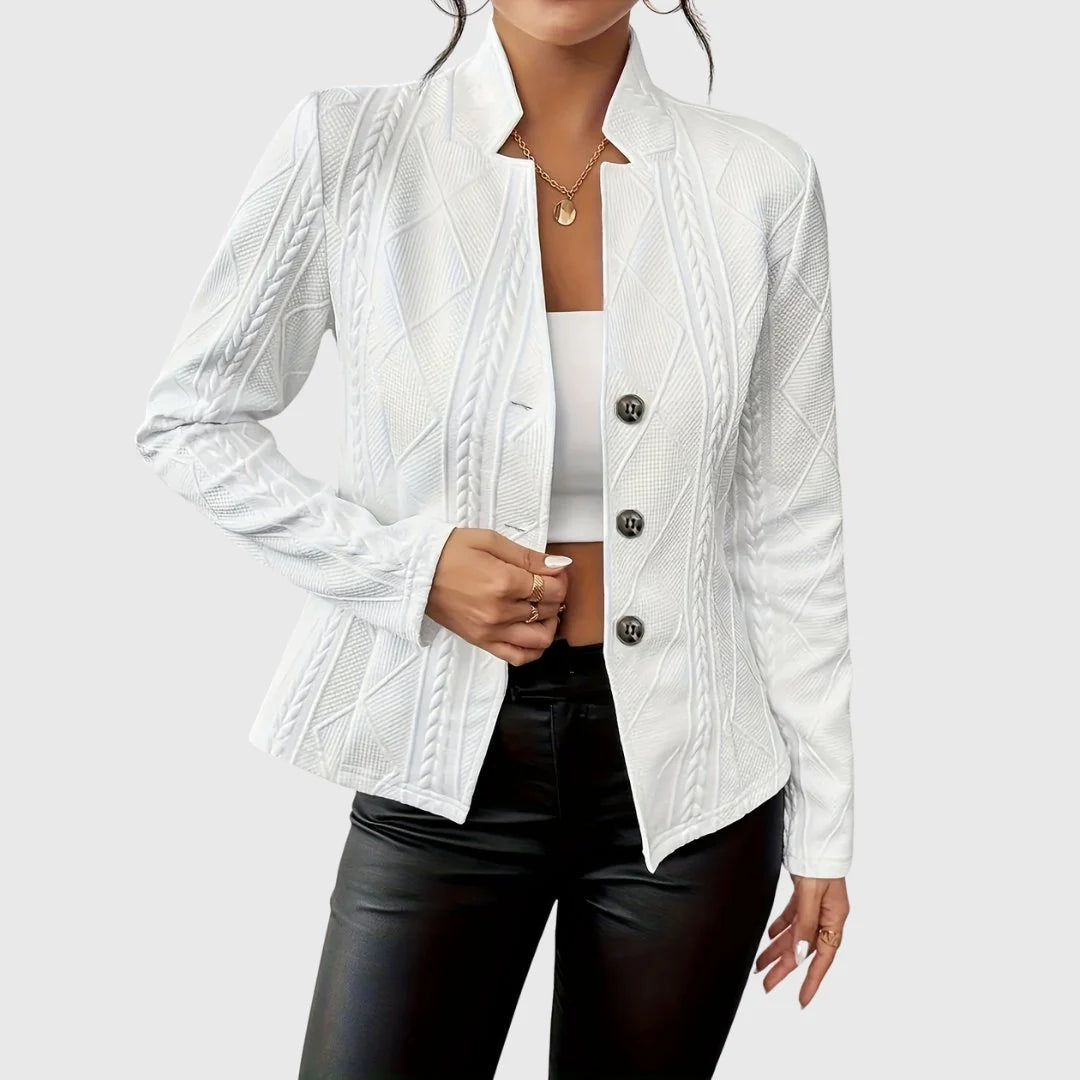 Nuana Lena Damen Strukturierter Taillierter Langarm-Blazer mit Knopfleiste
