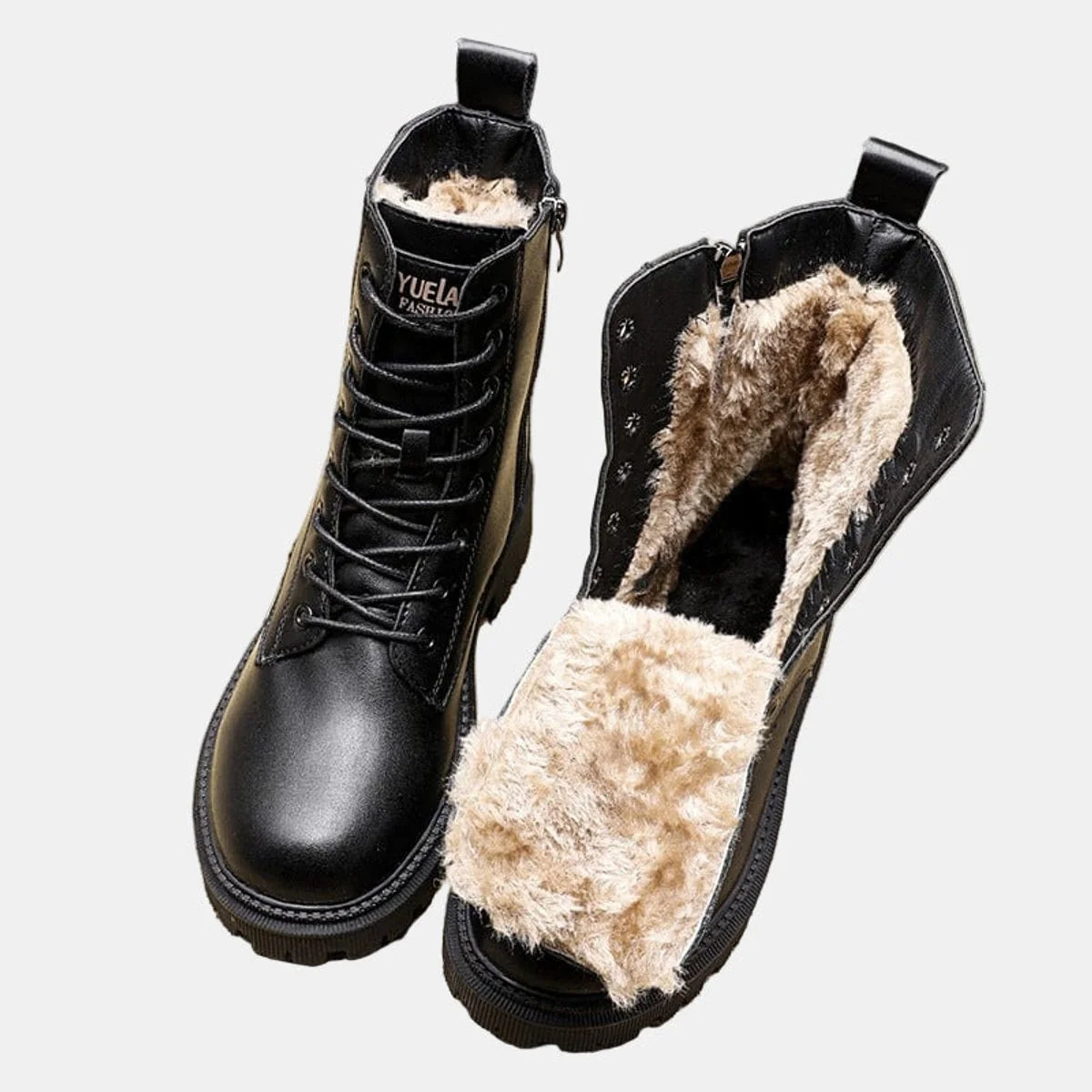 Nuana Leonie | Damen Gefütterte Schnürstiefeletten aus Kunstleder mit Reißverschluss