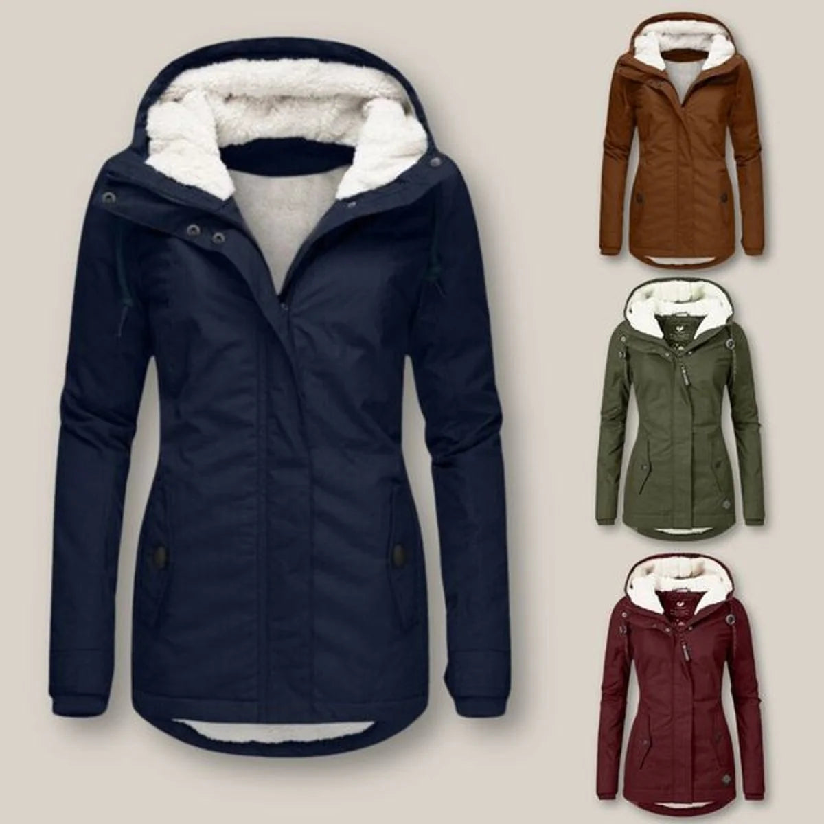 Nuana Leonie | Damen Steppjacke mit Fleecefutter Kapuze Winterjacke