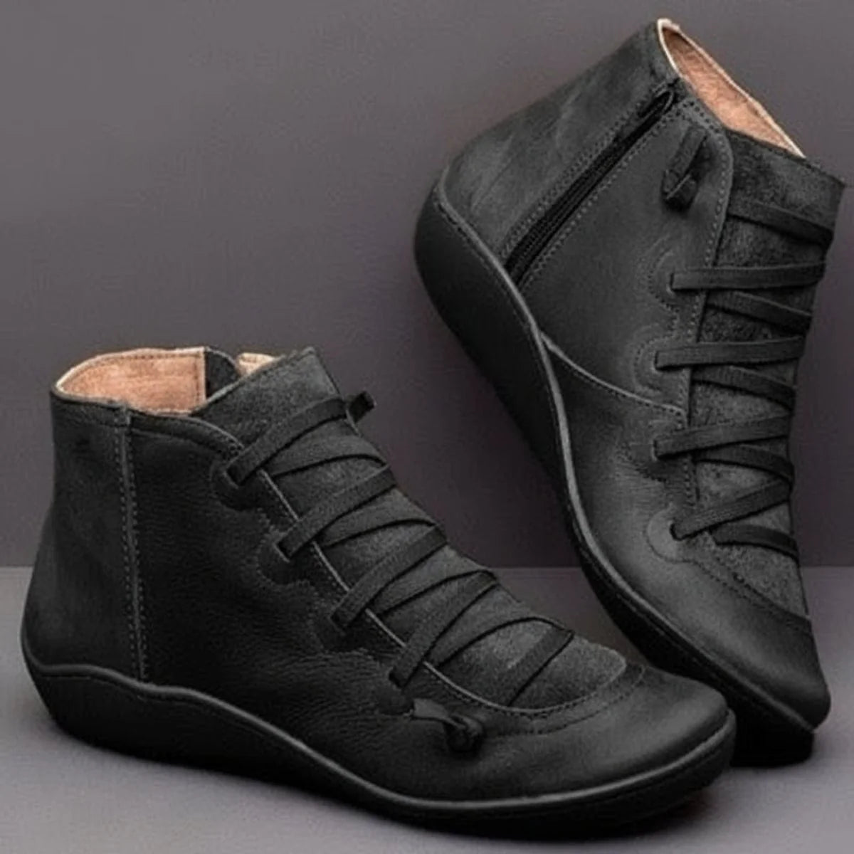 Nuana Leonie | Stiefeletten Damen Kunstleder Schnürung Reißverschluss Boots