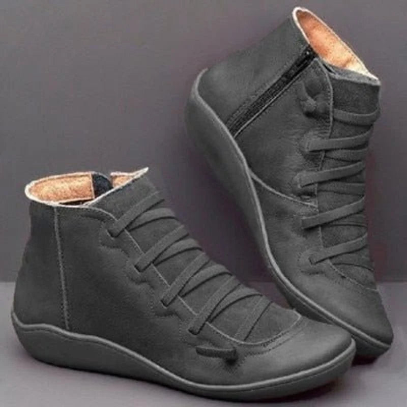 Nuana Leonie | Stiefeletten Damen Kunstleder Schnürung Reißverschluss Boots