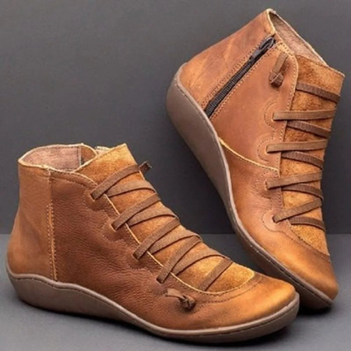 Nuana Leonie | Stiefeletten Damen Kunstleder Schnürung Reißverschluss Boots