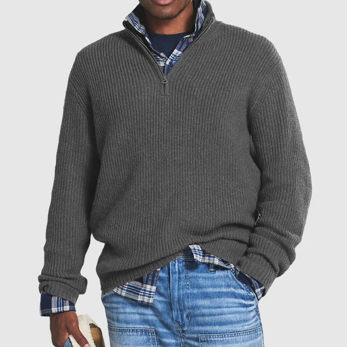 Nuana Lukas Herren Rippstrick Quarter-Zip Knit Sweater Pullover