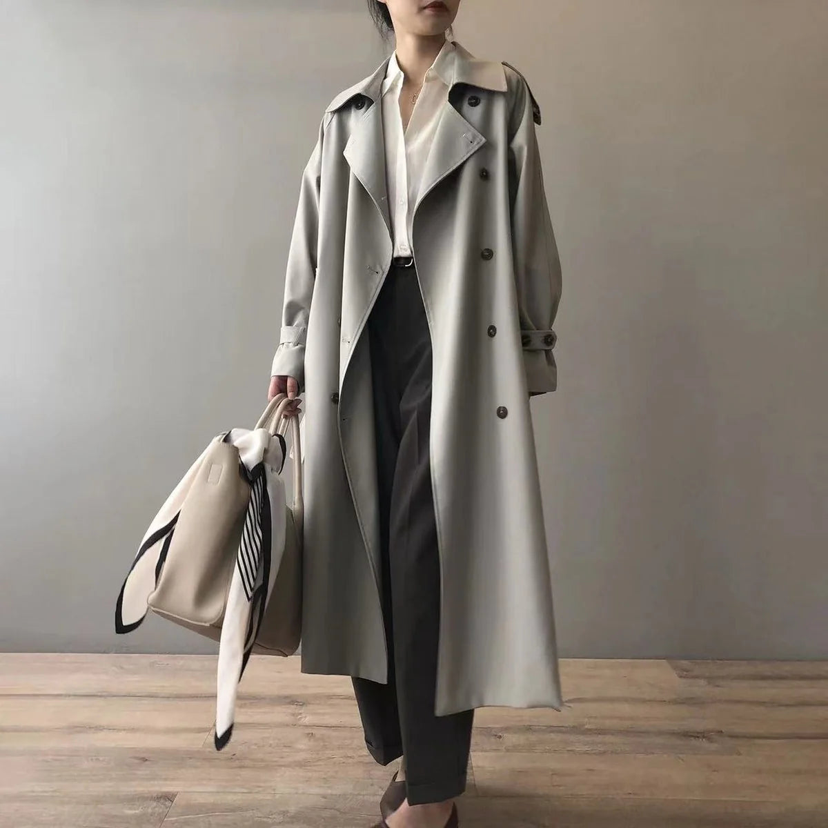 Nuana Marlene | Damen Langer Wasserabweisender Doppelreihiger Trench Coat