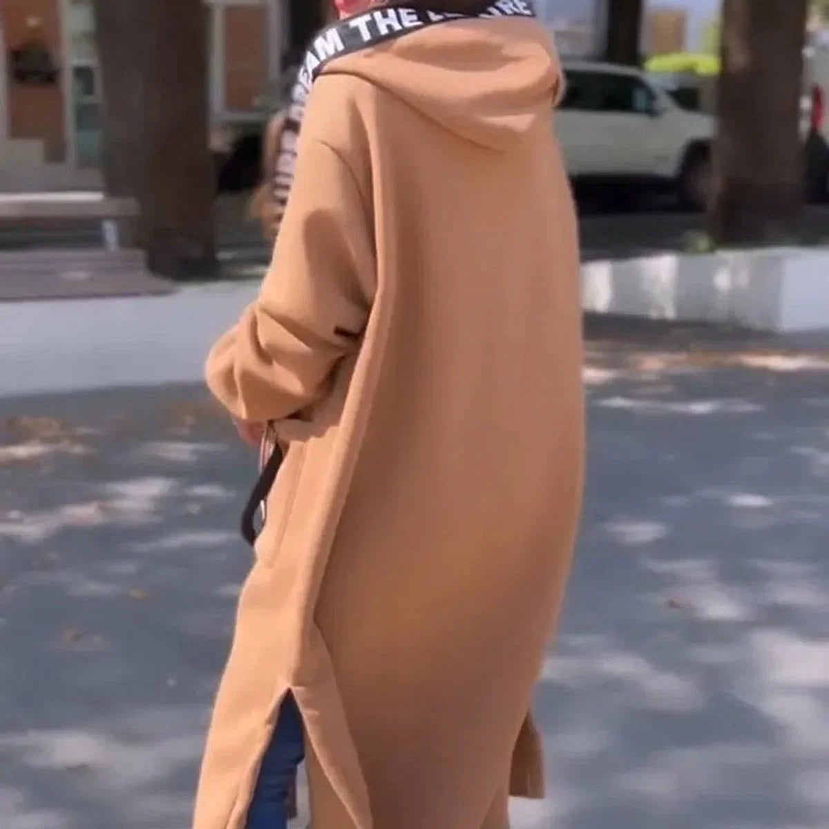 Nuana Marlene Damen Oversized Hoodie Coat Langer Kapuzenmantel