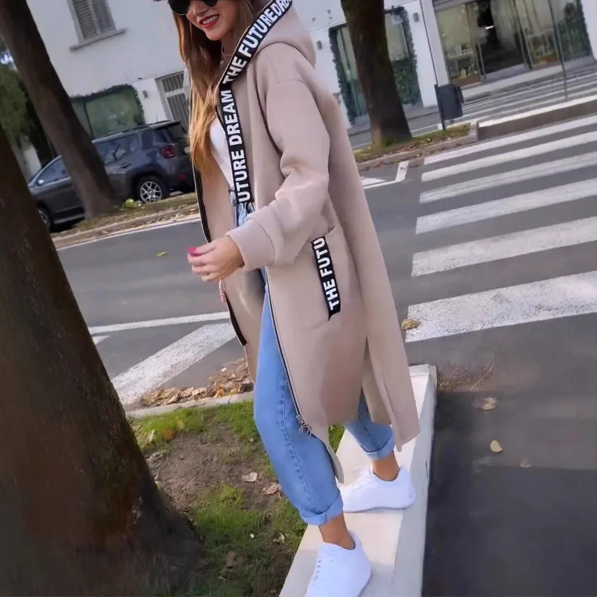 Nuana Marlene Damen Oversized Hoodie Coat Langer Kapuzenmantel