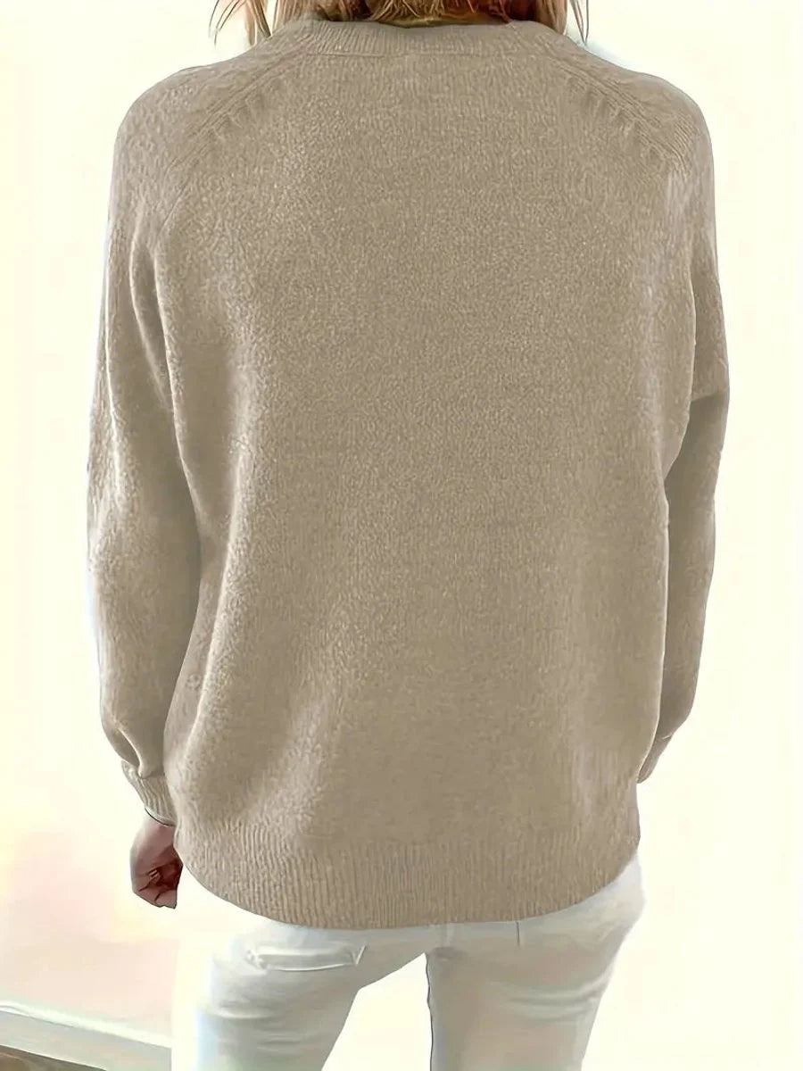 Nuana Marlene Damen Strickpullover mit V-Ausschnitt und Halber Knopfleiste