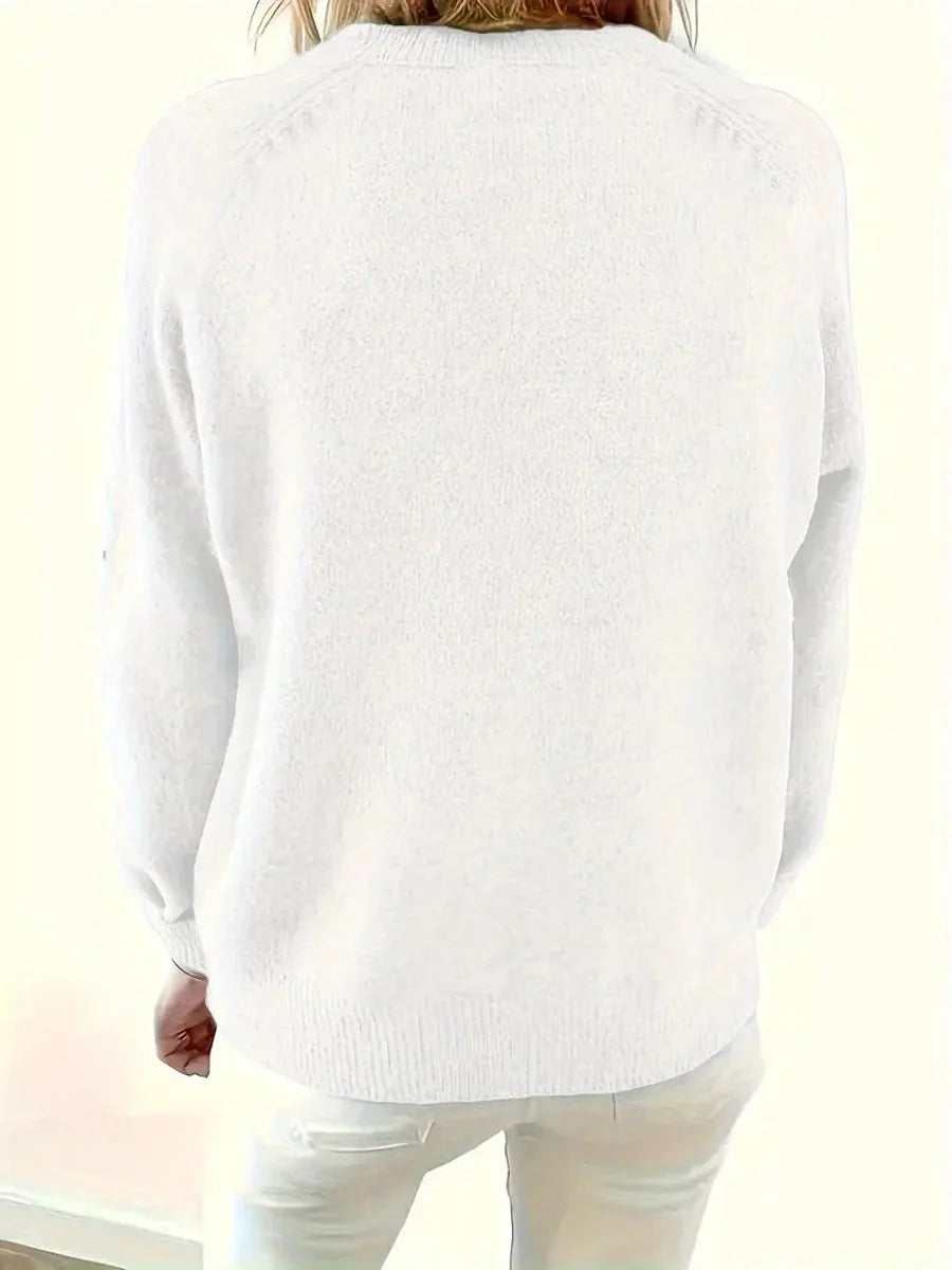 Nuana Marlene Damen Strickpullover mit V-Ausschnitt und Halber Knopfleiste