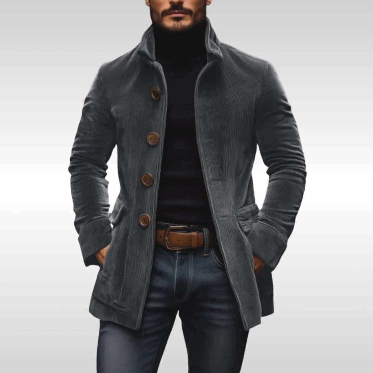 Nuana Matthias Herren Slim-Fit Cord Wool Coat mit Stehkragen