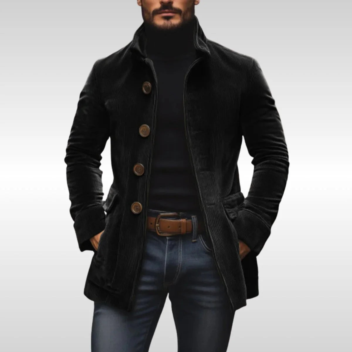 Nuana Matthias Herren Slim-Fit Cord Wool Coat mit Stehkragen