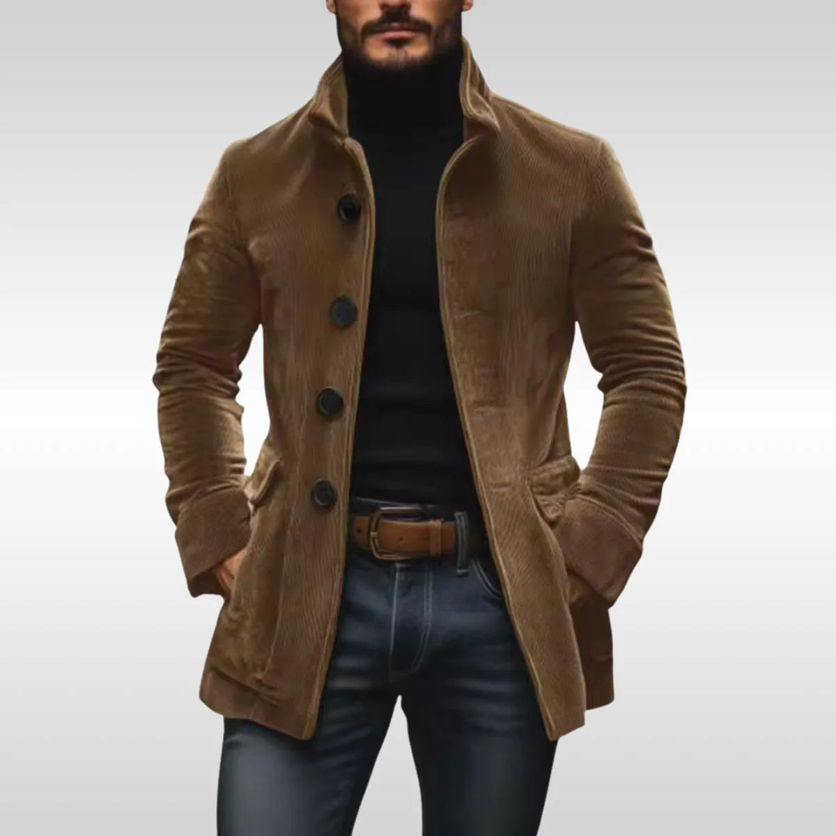 Nuana Matthias Herren Slim-Fit Cord Wool Coat mit Stehkragen