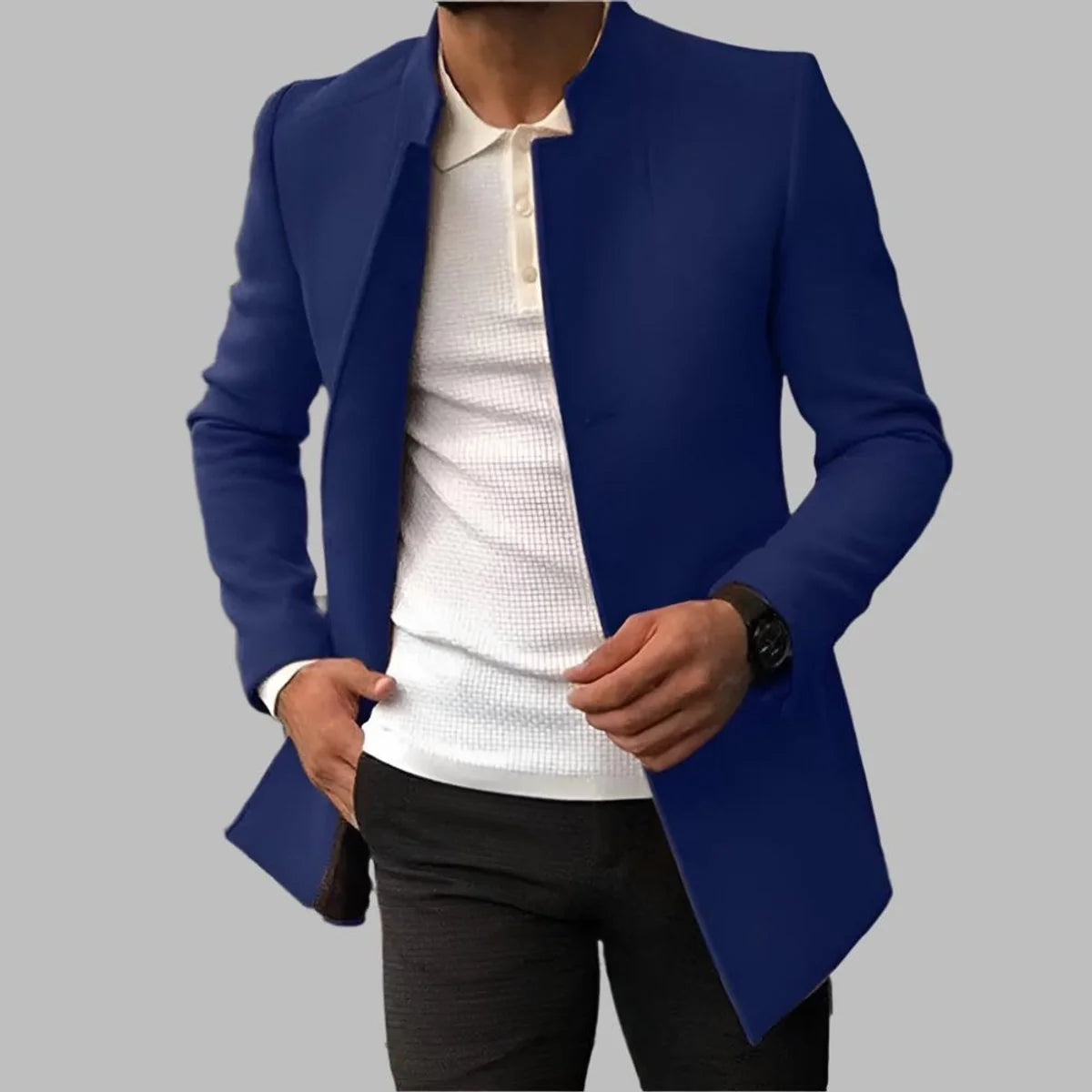 Nuana Matthias | Herren Slim-Fit Wool Coat Eleganter Stehkragen Mantel