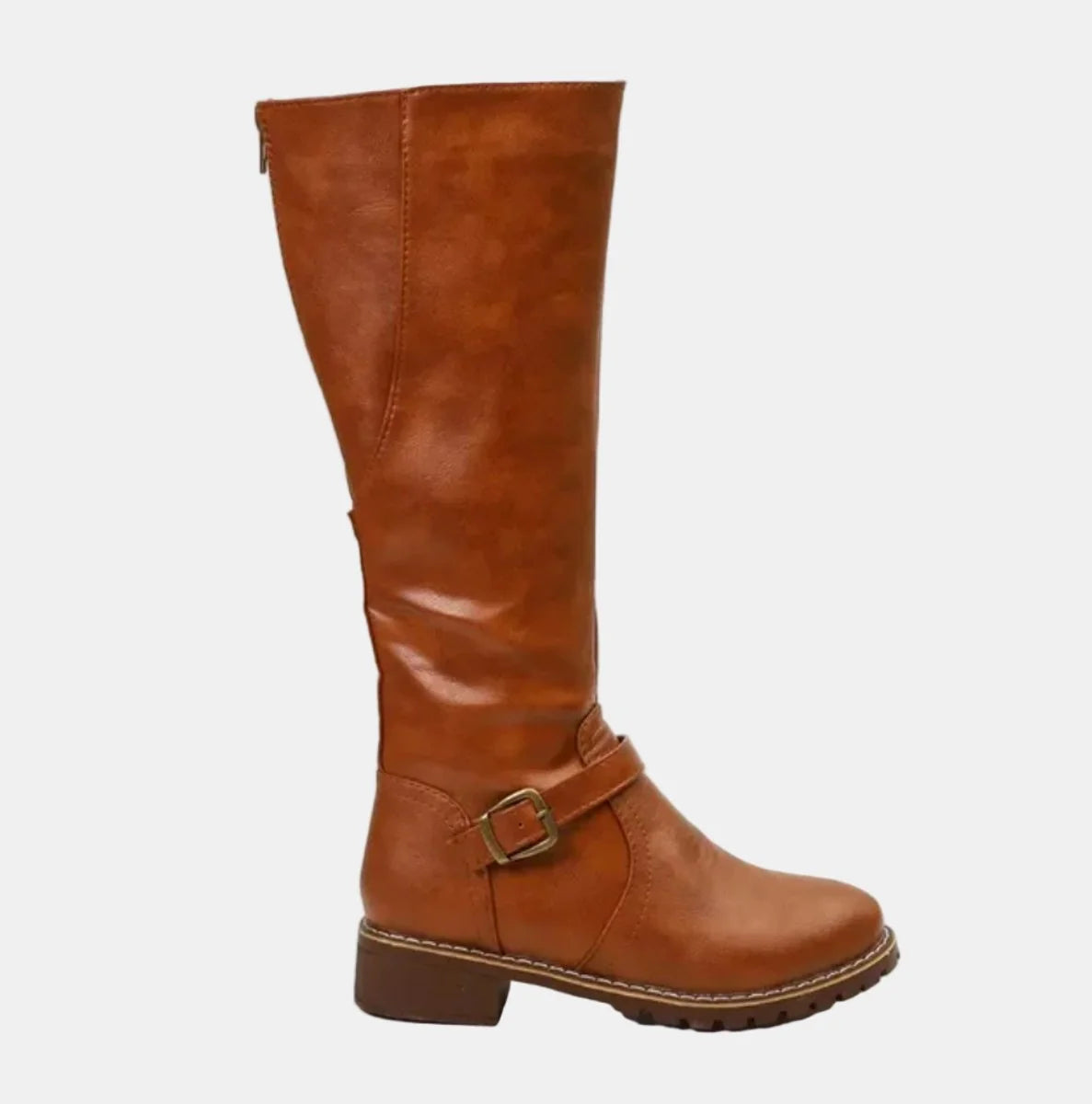 Nuana Nora | Damen Kniehohe Stiefel Kunstleder Schnalle Reißverschluss