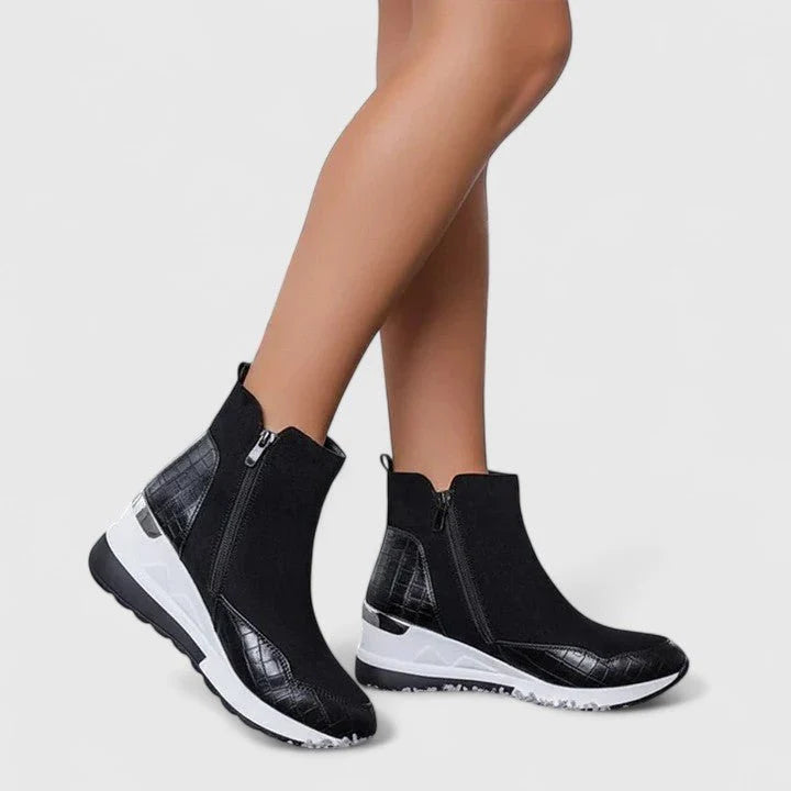 Nuana Nora Damen Orthopädische Keilabsatz Stiefeletten Reißverschluss Plateau
