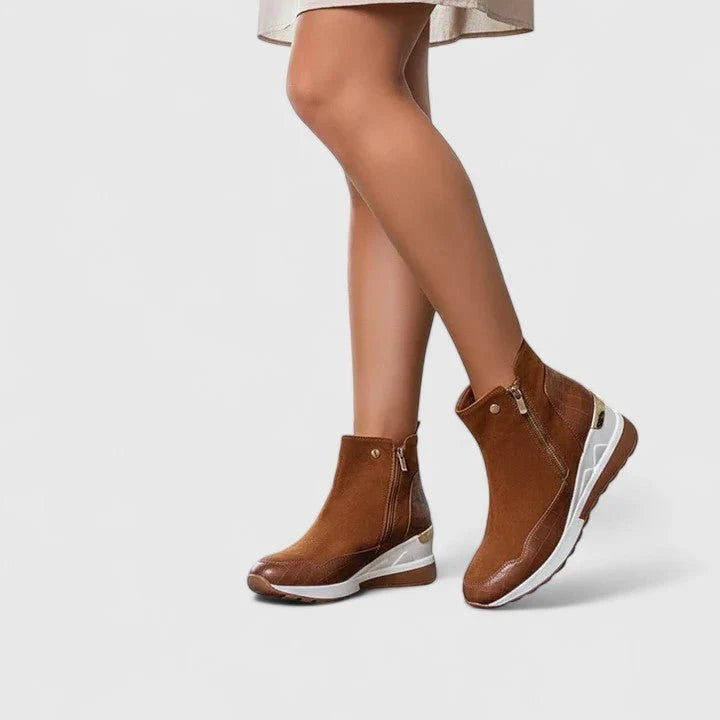Nuana Nora Damen Orthopädische Keilabsatz Stiefeletten Reißverschluss Plateau