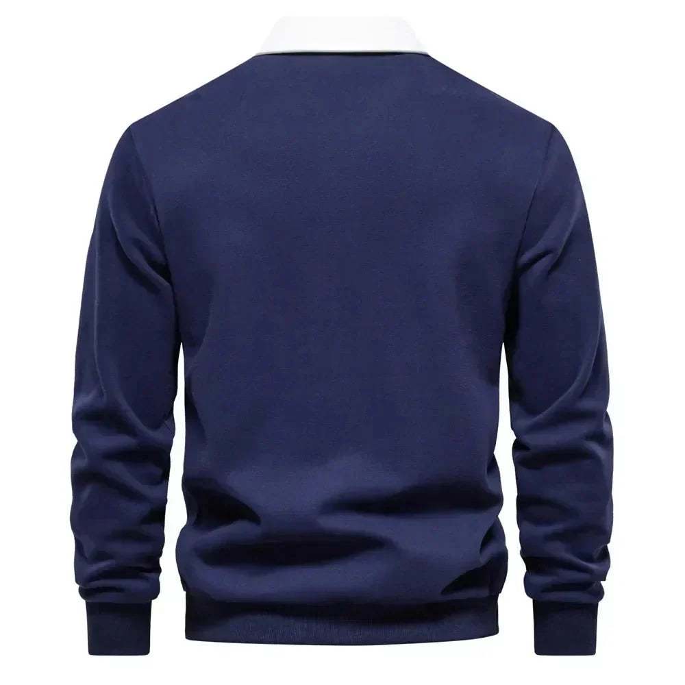 Nuana Sebastian | Herren Langarm-Polo Pullover Strick Kontrastkragen Tailored Fit