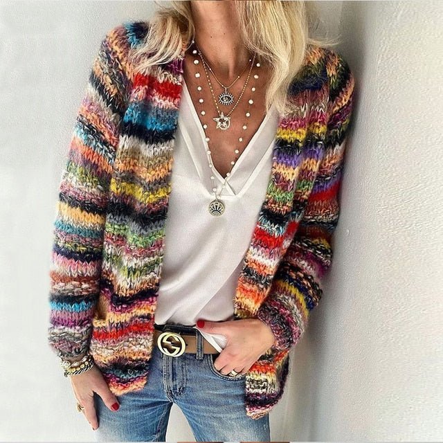 Nuana Sophie | Damen Bunter Langarm Strick-Cardigan