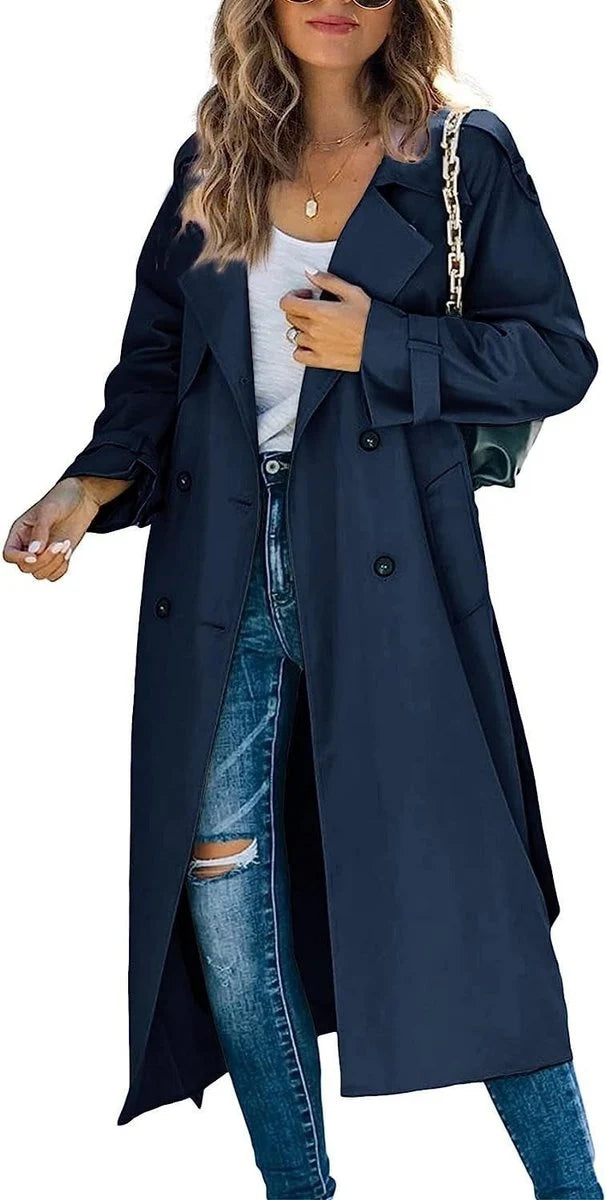 Nuana Sophie Damen Oversized Trench Coat mit Bindegürtel Doppelreiher