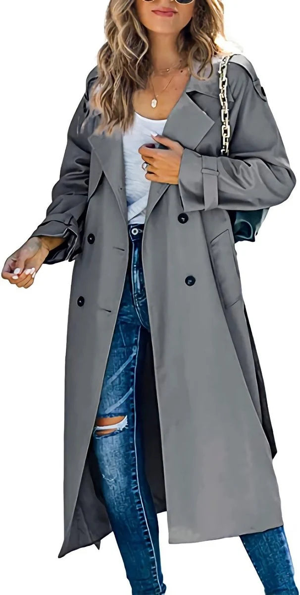 Nuana Sophie Damen Oversized Trench Coat mit Bindegürtel Doppelreiher