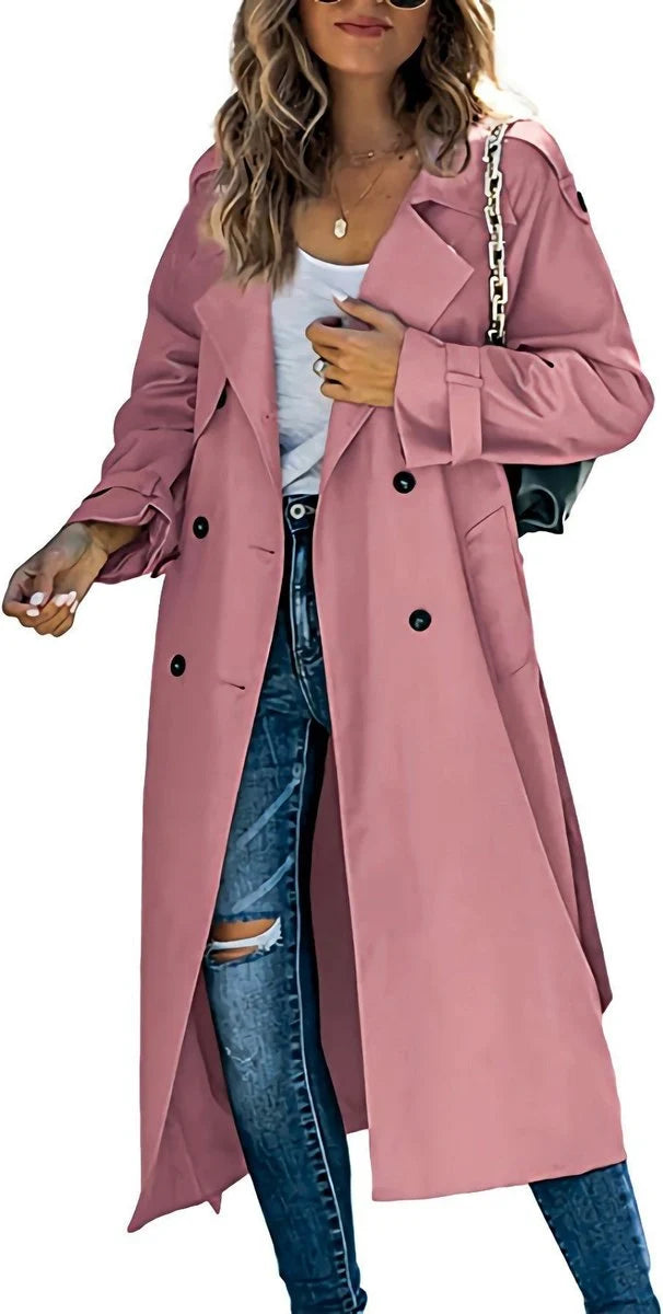 Nuana Sophie Damen Oversized Trench Coat mit Bindegürtel Doppelreiher