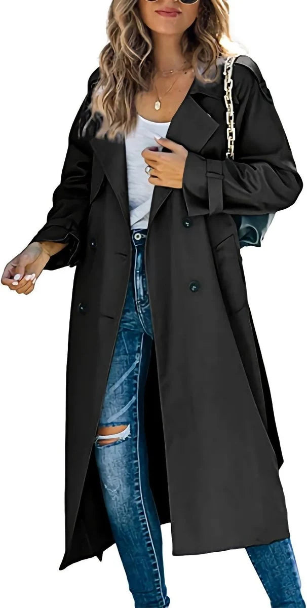 Nuana Sophie Damen Oversized Trench Coat mit Bindegürtel Doppelreiher