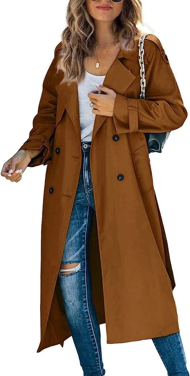 Nuana Sophie Damen Oversized Trench Coat mit Bindegürtel Doppelreiher