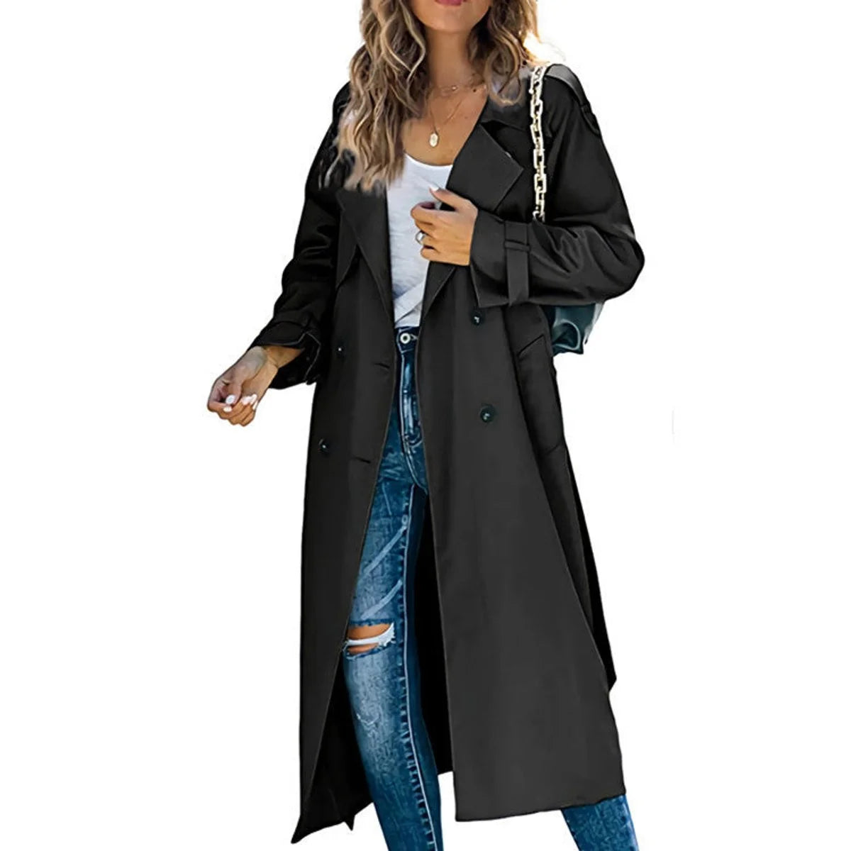 Nuana Sophie Damen Oversized Trench Coat mit Bindegürtel Doppelreiher