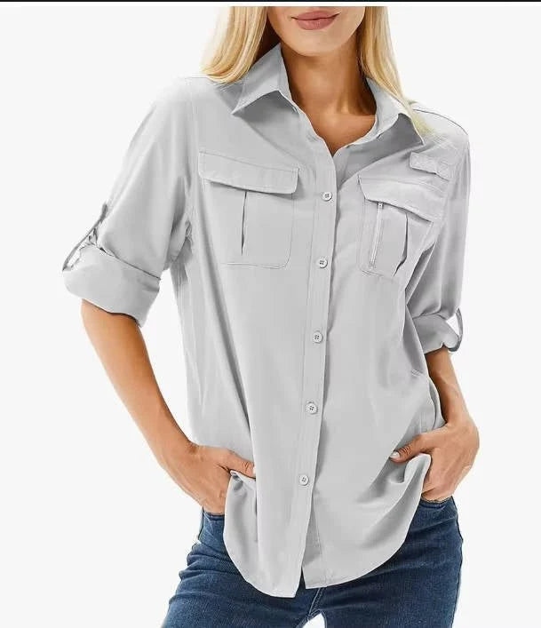 Nuana Sophie | Damen UPF 50 Langarm Wander-Bluse Safari Hemd Aufrollbare Ärmel