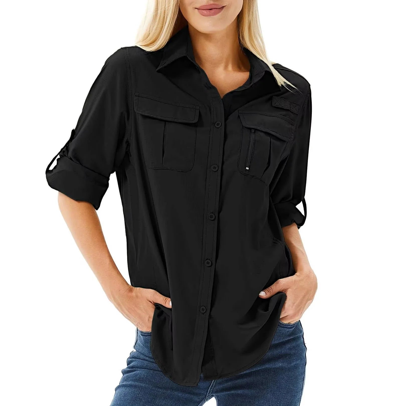 Nuana Sophie | Damen UPF 50 Langarm Wander-Bluse Safari Hemd Aufrollbare Ärmel