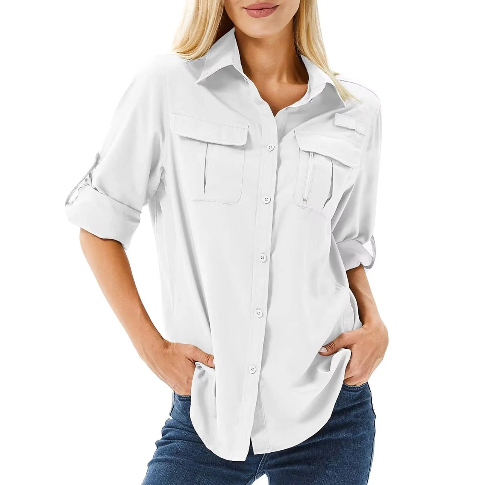 Nuana Sophie | Damen UPF 50 Langarm Wander-Bluse Safari Hemd Aufrollbare Ärmel