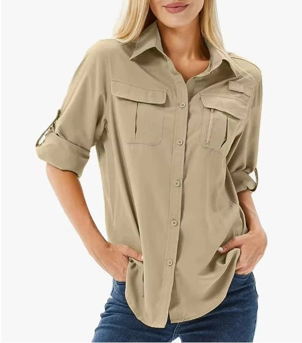 Nuana Sophie | Damen UPF 50 Langarm Wander-Bluse Safari Hemd Aufrollbare Ärmel