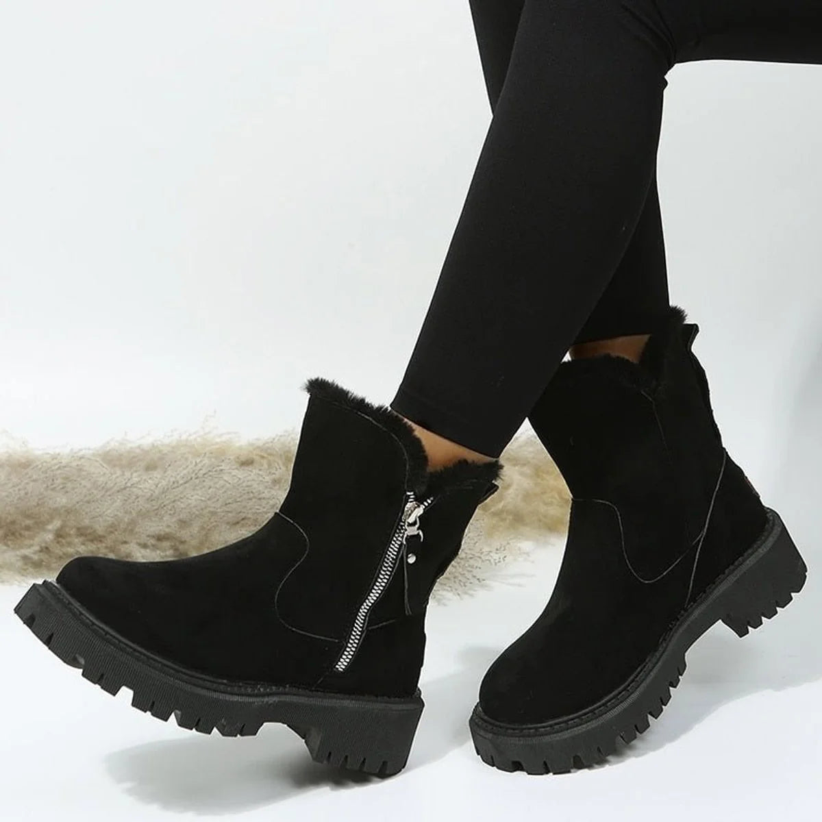 Nuana | Stiefeletten Damen Gefütterte Wildleder-Ankle-Boots Reißverschluss