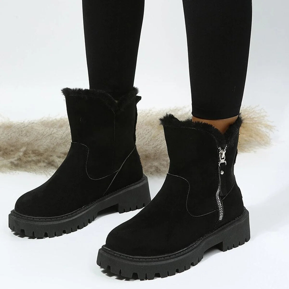 Nuana | Stiefeletten Damen Gefütterte Wildleder-Ankle-Boots Reißverschluss