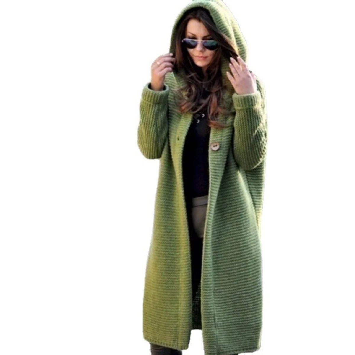 Nuana | Strickjacke Damen Lang Kapuze Grob Gestrickt Cardigan