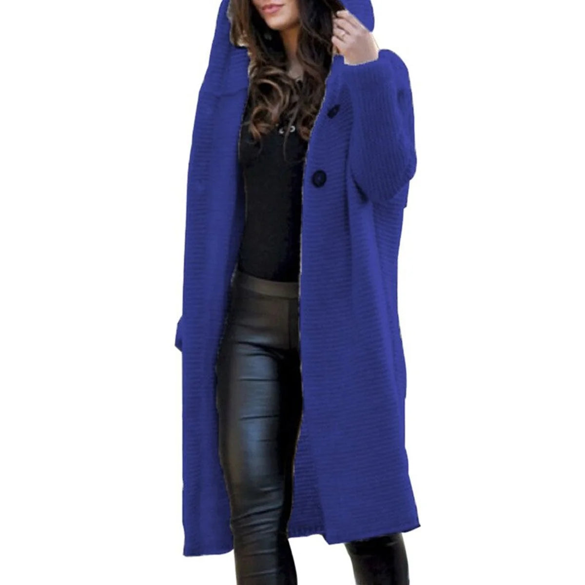 Nuana | Strickjacke Damen Lang Kapuze Grob Gestrickt Cardigan