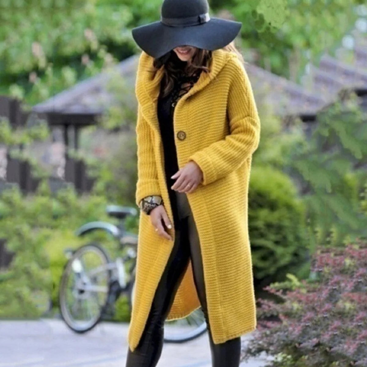 Nuana | Strickjacke Damen Lang Kapuze Grob Gestrickt Cardigan
