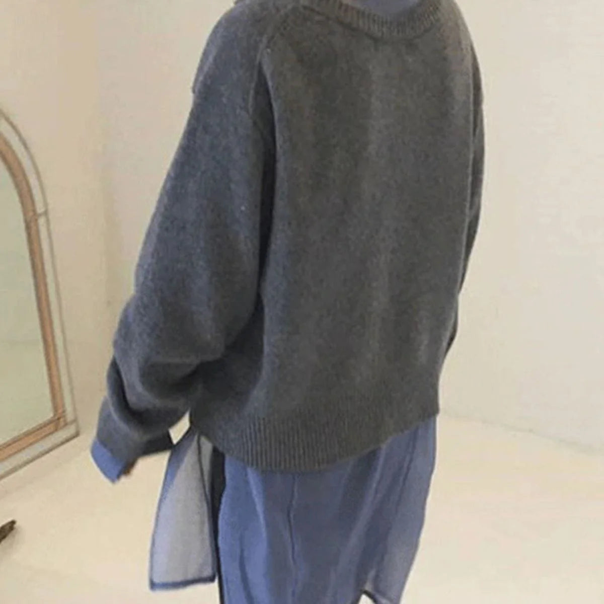 Nuana | Strickjacke Damen Oversized Cardigan asymmetrische Knopfleiste