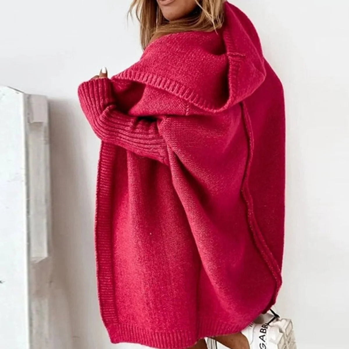 Nuana | Strickjacke Damen Oversized Kapuzen Cardigan mit Fledermausärmeln
