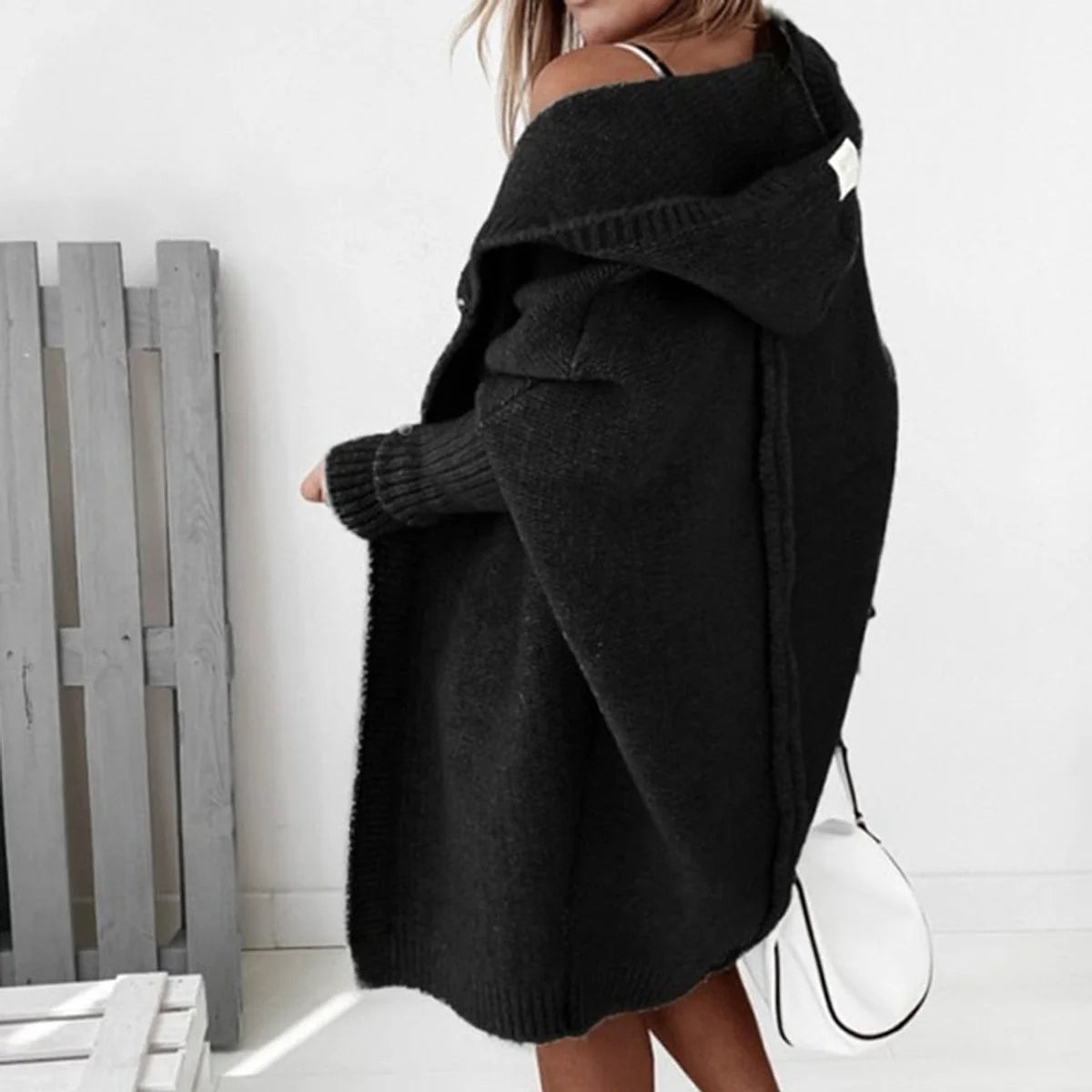 Nuana | Strickjacke Damen Oversized Kapuzen Cardigan mit Fledermausärmeln