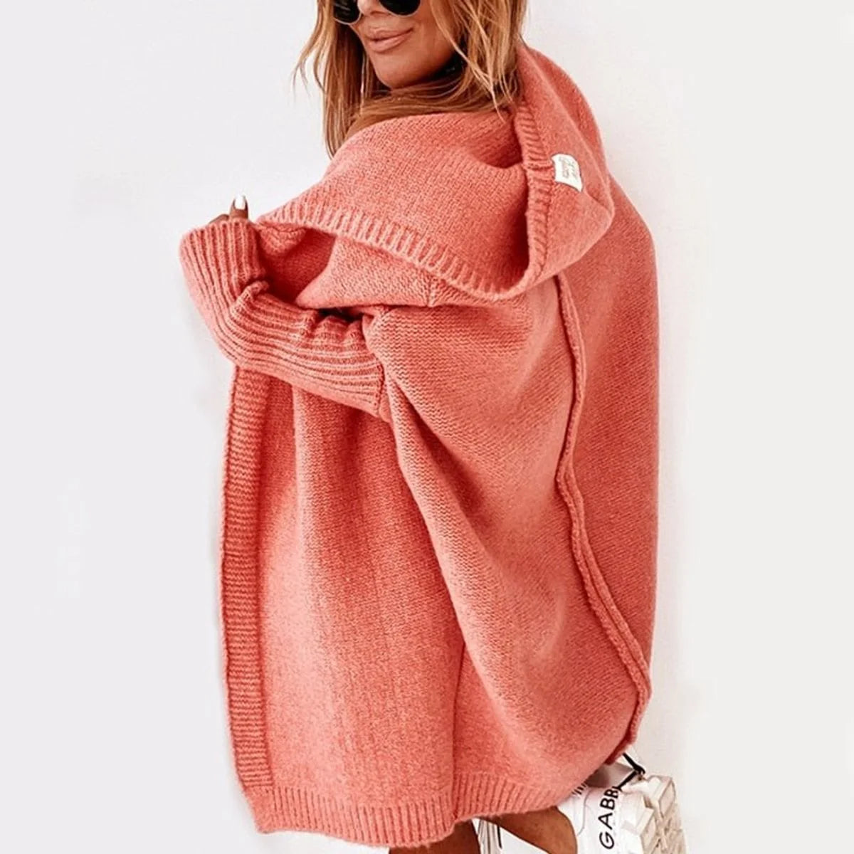 Nuana | Strickjacke Damen Oversized Kapuzen Cardigan mit Fledermausärmeln