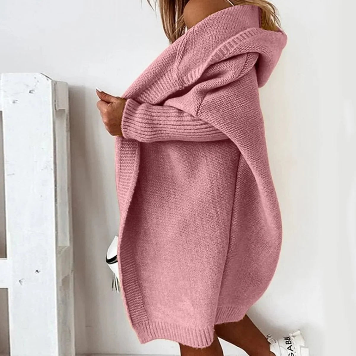 Nuana | Strickjacke Damen Oversized Kapuzen Cardigan mit Fledermausärmeln
