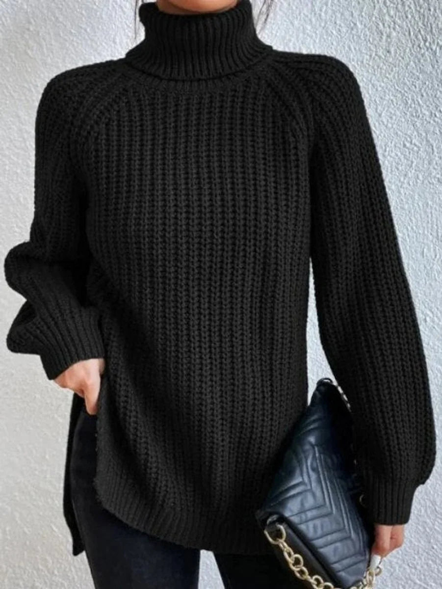 Nuana | Strickpullover Damen Oversize Rollkragen Grobstrick Pullover