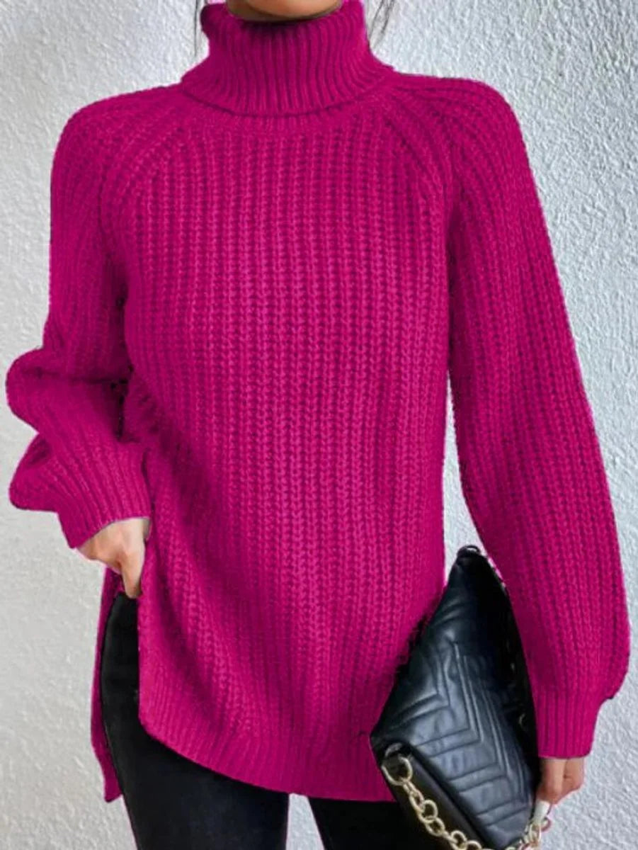 Nuana | Strickpullover Damen Oversize Rollkragen Grobstrick Pullover