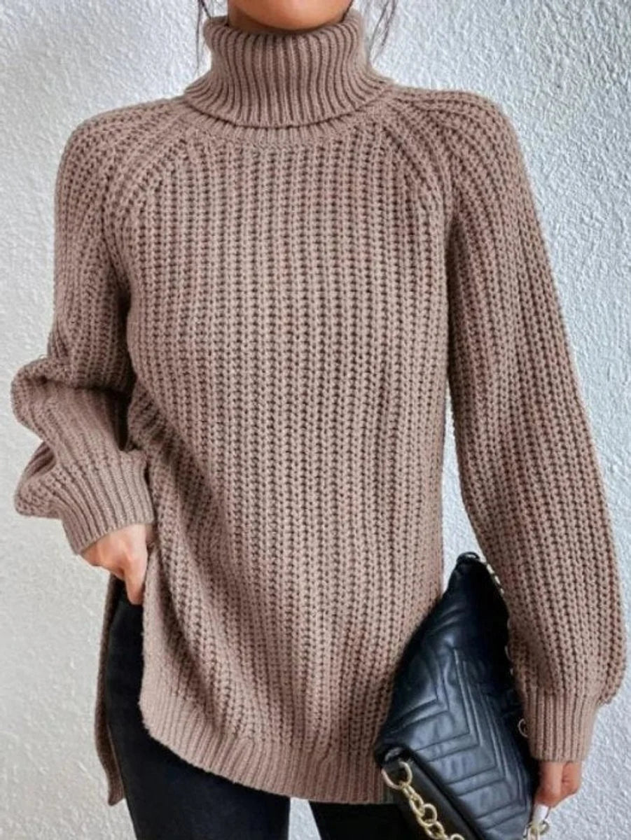 Nuana | Strickpullover Damen Oversize Rollkragen Grobstrick Pullover